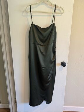 Satin Midi Slip Dress - Dark Green
